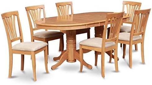 East West Furniture VAAV5-OAK-C Vancouver 5PC set with double pedestal Table with 17 in. butterfly leaf and 4 Padded seat chairs