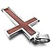 Men's Stainless Steel Wood Pendant Necklace Silver Brown Cross Polished -with 23 inch Chain