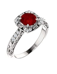 10K White Gold 6.00mm Round Cut Chatham Created Ruby and Diamond Ring -- LIFETIME WARRANTY