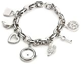 Anne Klein Women's  10-7605CHRM Swarovski Crystal Silver-Tone Charm Bracelet Watch