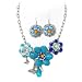 Chunky Silver Blue Flower Butterfly Necklace Earrings Set Fashion Jewelry