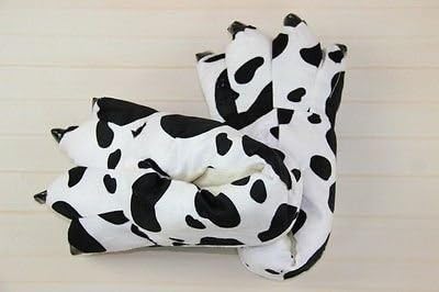 NiniMoe Cow Animal Dinosaur Godzilla Monster Paw Claws Feet Soft Plush Stuffed Warm Winter Home Slippers Pajamas Party Costume Cosplay Shoes for Unisex Adults Men Womens Teens (EU Size: M 36-39)