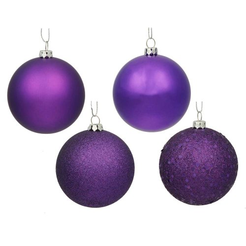 Vickerman 4-Finish Ornament Set, Includes 60 Per Box, 2.4-Inch, Purple