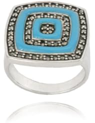 Sterling Silver Marcasite Epoxy Concentric Squares Ring