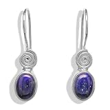 Sterling Silver Lapis Vertical Oval Earrings by Sajen