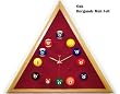 Oak Triangle Billiard Clock Burgandy Mali Felt