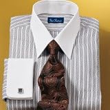 Wide Twill Stripe White Collar Dress Shirt