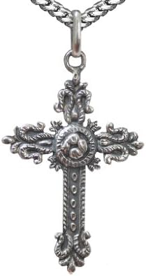 925 Silver Pendant Cross with Roses