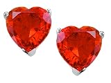 Original Star K(tm) 7mm Heart Shape Simulated Mexican Orange Fire Opal Earring Studs in .925 Sterling Silver