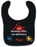 Produkt-Bild: Baby L&auml;tzchen mit Druck ICH KLECKERE NICHT, ICH DEKORIERE und NAMEN IHRES KINDES (schwarz)