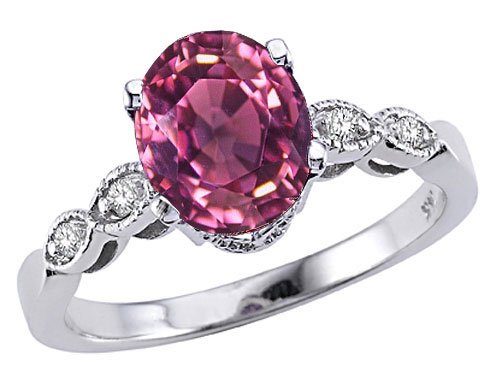 1.56 cts Genuine 8x6 Pink Tourmaline and Diamond Ring - 14kt White or Yellow Gold