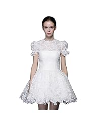 A-line Lace Puff Sleeves Short Mini Dress 