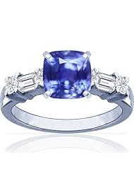 Platinum Cushion Cut Blue Sapphire Ring With Sidestones