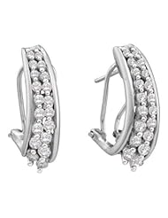 1 cttw 14k White Gold Diamond Huggie Hoop Earrings (Real Diamonds: 1 cttw)