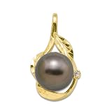 Tahitian Black Pearl Pendant with Diamond in 14K Yellow Gold