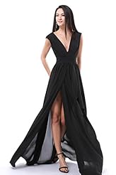 V-neck Chiffon Slit Evening Dress/Bridesmaid Dress/Prom Dress 
