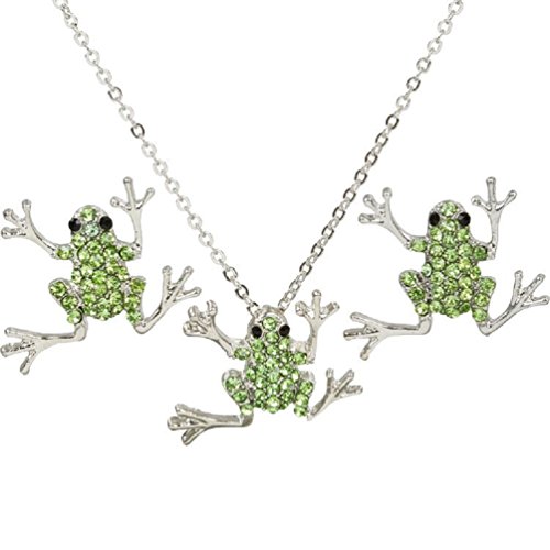 Heirloom Finds Adorable Green Tree Frog Crystal Pendant Earring Set