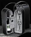 Black Leather Wine Carrier Caddy Bag w/ Two Glasses,Stopper/Opener -Nice Bar Set
