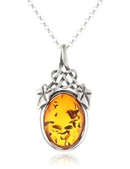 Sterling Silver Honey Amber Victorian Pendant Necklace , 18"
