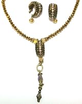 Elisabetta Ricciardi Antique Gold Plated Faceted Gold Bead Necklace and Matching Earrings with Swarovski Crystal Accents