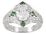 4.34CTW BELLA LUCE EMERALD COLOR SIMULANT AND WHITE DIAMOND SIMULANT STERLING SILVER RING