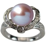 Sweet Heart Shaped Cubic Zirconia Ribbon Lavender Cultured Pearl Platinum Overlay Sterling Silver Ring