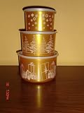 Tupperware Holiday 3 Pc Canister Set Gold by 
