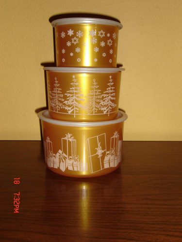 Tupperware Holiday 3 Pc Canister Set Gold