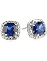 Sterling Silver Cushion-Cut Created Blue Sapphire Earrings