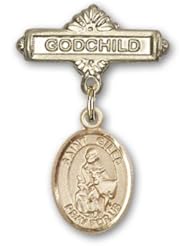 14K Gold Baby Badge with St. Giles Charm and Godchild Badge Pin