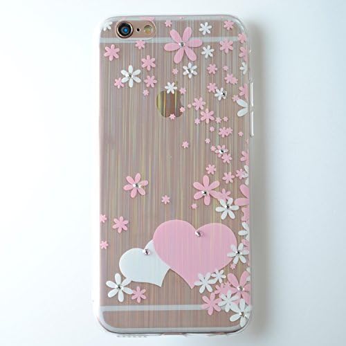 Hairline Hologram Ultra Thin Clear Art Pattern Crystal Gel TPU Rubber Flexible Slim Skin Soft Jelly Case *Bonus Glass* for Apple iPhone 6 6S 4.7" (Heart)