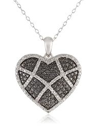 Black Rhodium Sterling Silver Diamond Heart Pendant Necklace (0.2 Cttw, G-H Color, I2-I3 Clarity), 18"