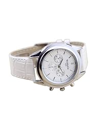 HACBIWA Lady Women Men Classic Graceful Design Leatheroid White Wrist Big Dial Watches
