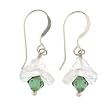 Anna Perrone White & Green Glass Flower Earrings Finished with .925 Sterling Silver