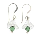 Anna Perrone White & Green Glass Flower Earrings Finished with .925 Sterling Silver