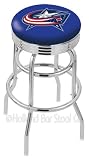 Columbus Blue Jackets 25 Inch Chrome Double Ring Swivel Bar Stool with Ribbed Accent Ring