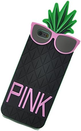 SamWay Black Apple iPhone 6 Plus 5.5"(Not iPhone 6 4.7" Normal) 3D Pineapple Case, Fruit Design Victoria Secret PINK Pineapple 3D Cute Pineapple with Black Glasses Design Skin Silicone Case Cover for Iphone 6 Plus 5.5"+Free Black SamWay Stylus