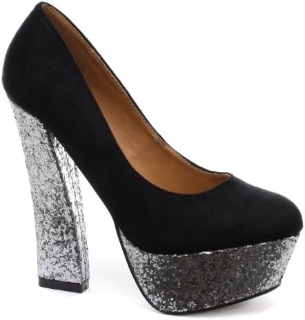 Odeon Black Womens Silver Glitter High Heel Platform Court Shoe, Size 6