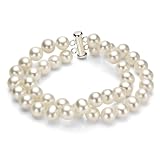 Sterling Silver 2 Rows 8-9mm White Freshwater Pearl Bracelet 7.25". - Most Wanted Holiday Gift