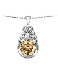 Original Star K (tm) Large Loving Mother And Family Pendant With Round 10mm Simulated Imperial Yellow Topaz in .925 Sterling Silver