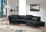 Modern Furniture Black Leather Long Open Sofa