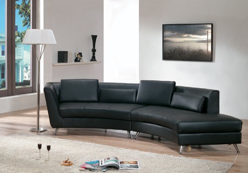 Modern Furniture Black Leather Long Open Sofa