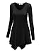 Lock and Love WT960 Womens V Neck Long Sleeve Tunic Top with Asymmetrical Hem L Black