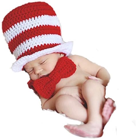 Baby Boy Girl Dr Seuss Inspired Crochet Hat Bowtie Photography Props