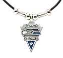Seattle Seahawks Leather Necklace w/Beads & Pewter Pendant - NFL Football Fan Shop Sports Team Merchandise