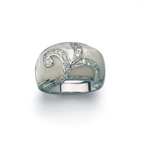 Sterling Silver Mother Of Pearl & Cubic-Zirconia Ring