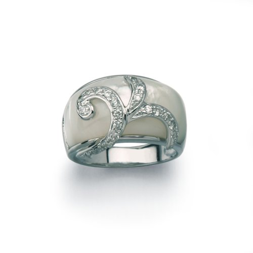 Sterling Silver Mother-of-Pearl and Cubic-Zirconia Ring, Size 9