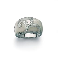 Sterling Silver Mother-of-Pearl and Cubic-Zirconia Ring, Size 6