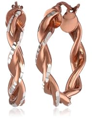 Rose Goldtone Finish Silver Double Row Twist Hoop Earrings