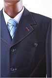 Mecca - Men's Superior 150's Single Breasted 4 Button Blue Vested Dress Suit with Wide Leg Pants